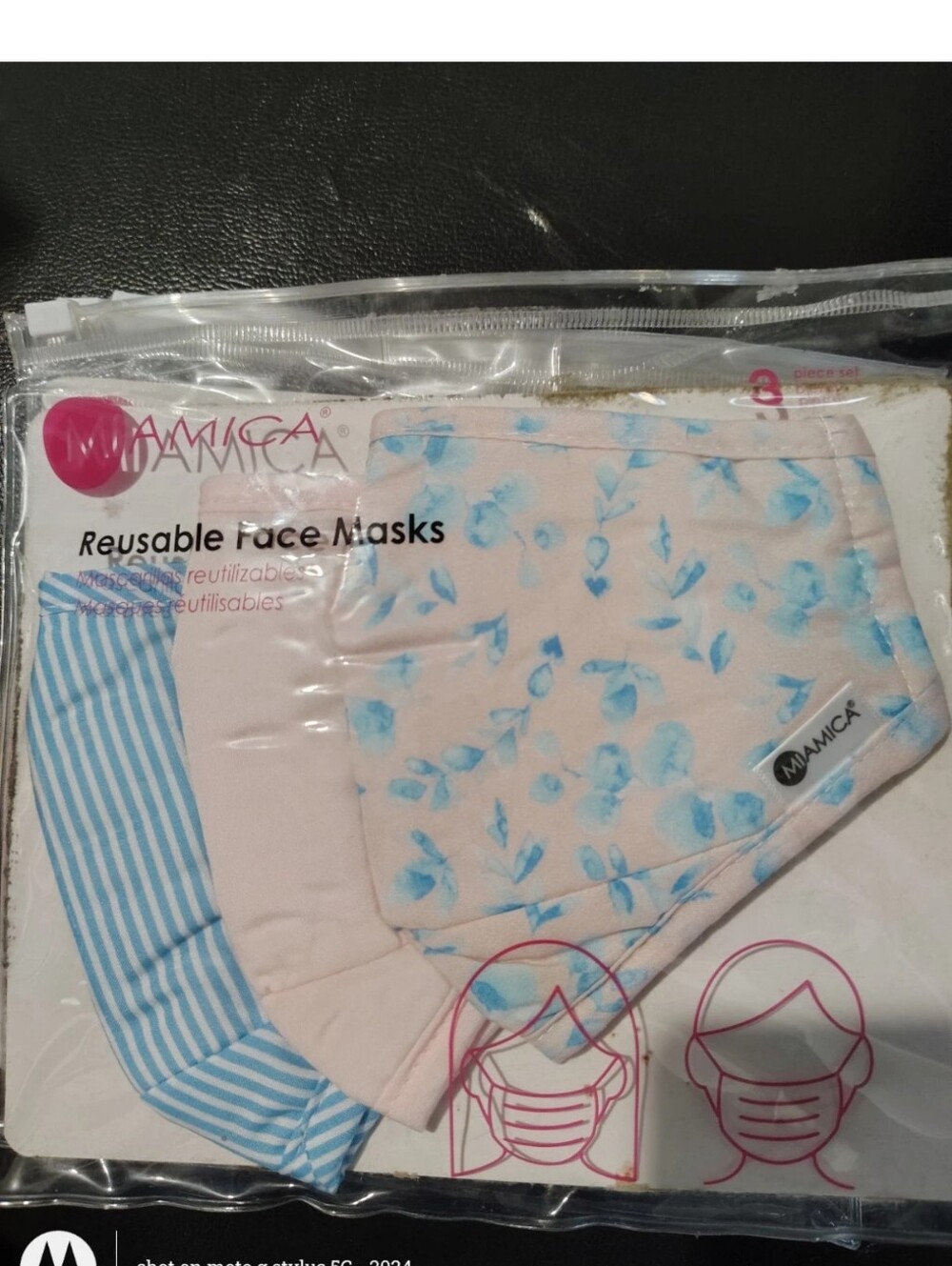 Mamica Women's Reusable Face Mask 3-Pack - Pink Floral & Blue Stripe